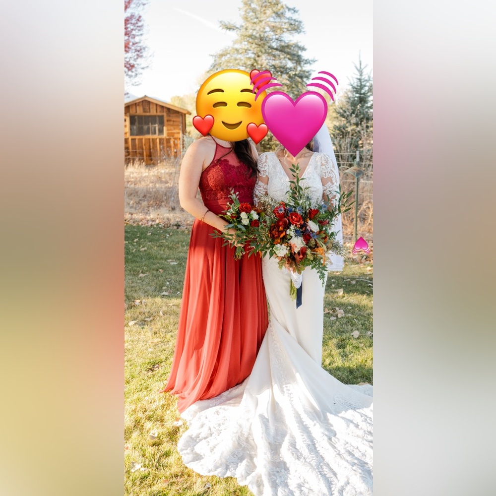 Azazie Kinsey Dress in Burgundy worn once. Size A8, I wear a size 6.